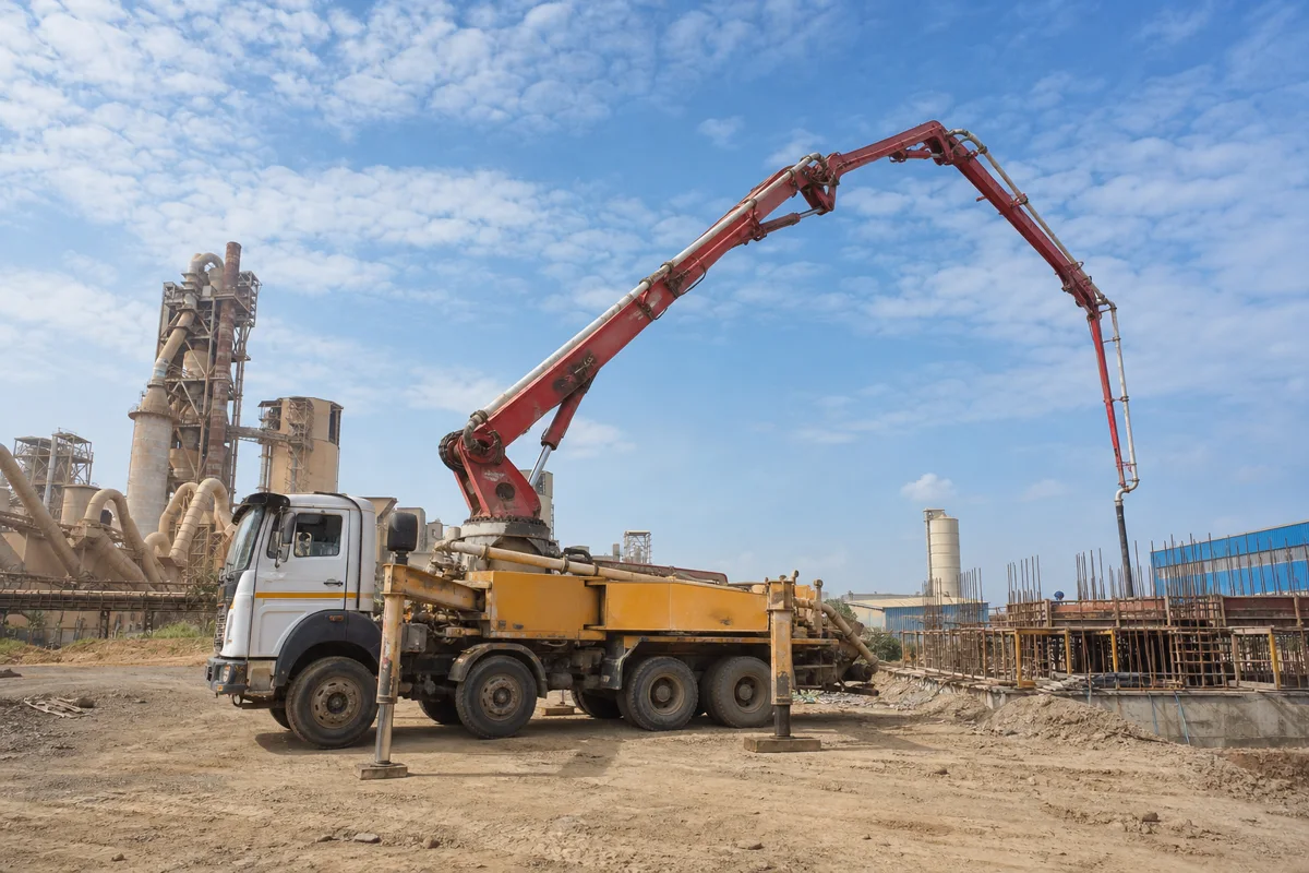 Concrete boom pump at an infrastructure site